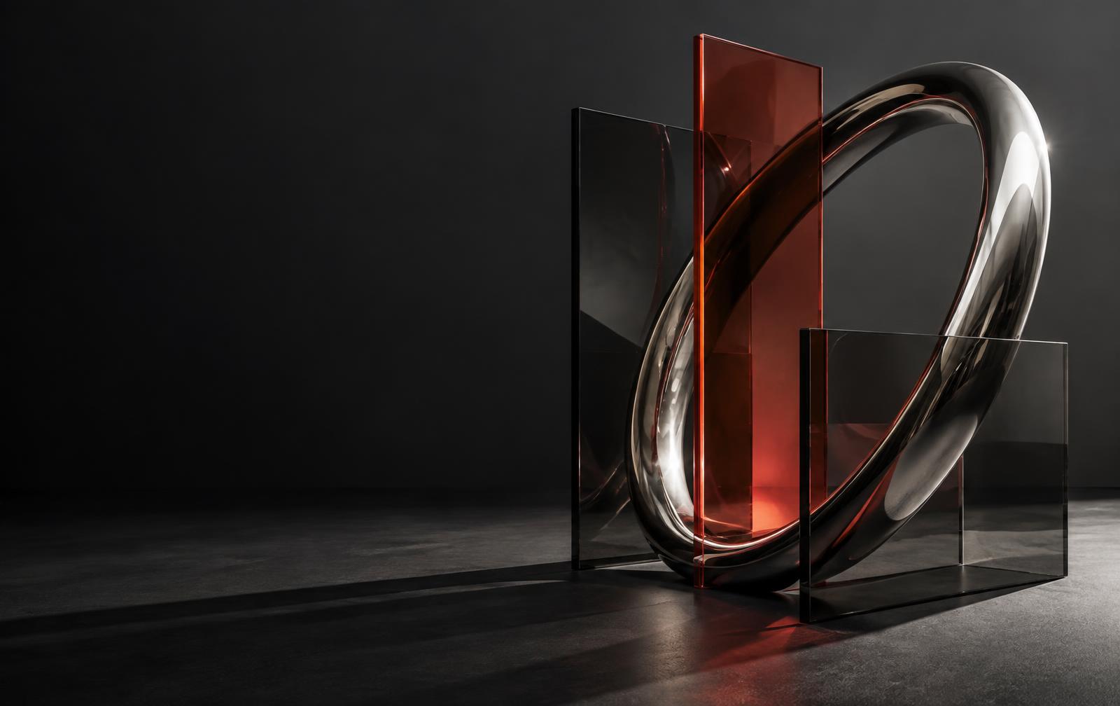 Composition sculpturale de verre et de métal créée pour l'agence