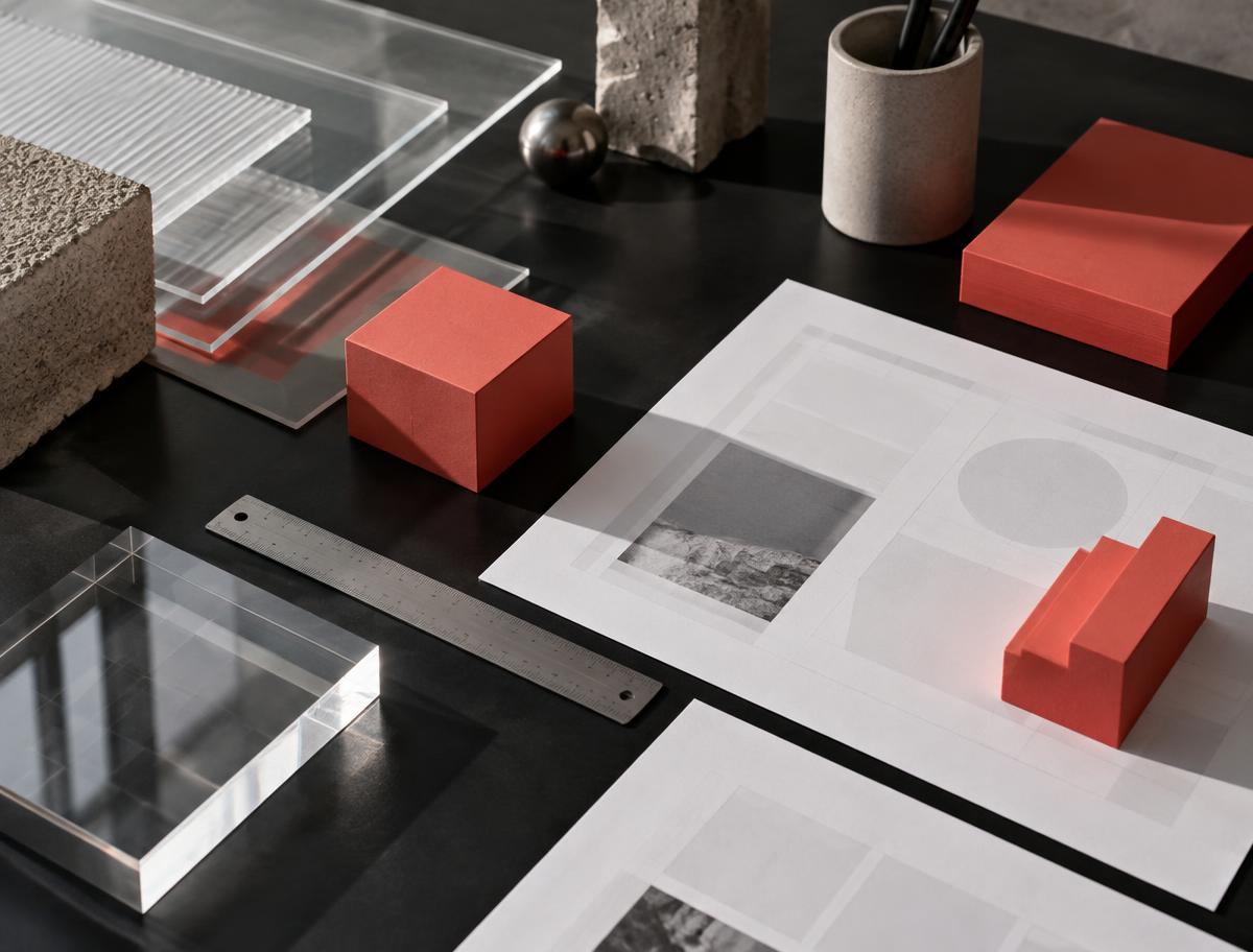 Matériaux et maquettes de conception sur une table de travail
